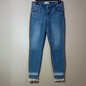 LOFT Modern Skinny Jeans with Embroidery and Tassel Hem